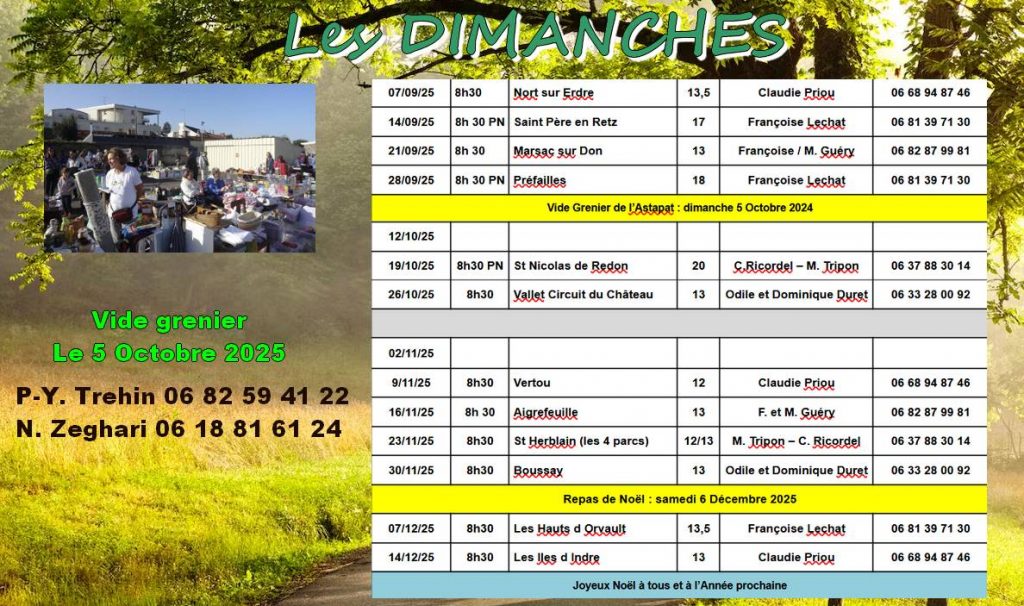 Les sorties du dimanche 2025/2026 - ASTA Nantes